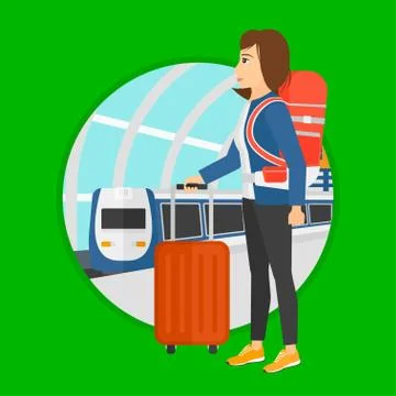 Woman at the train station. Stock Illustration