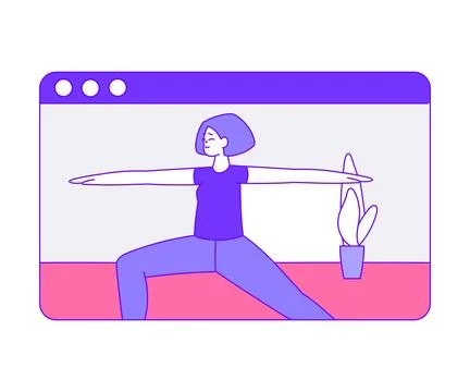Woman Trainer Character on Computer Screen Doing Sport and Fitness Online Stockillustratie