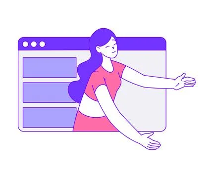 Woman Trainer Character on Computer Screen Doing Sport and Fitness Online Stockillustratie