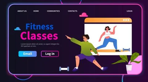Woman trainer on computer screen doing sport online training video fitness Stockillustratie