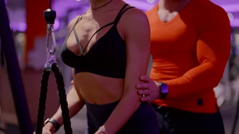 woman training in gym, sexy female Stock Video Pond5