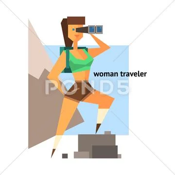 Woman Traveler Abstract Figure Stock Illustration