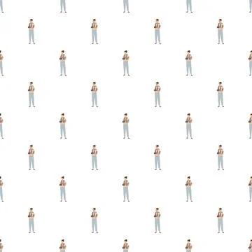 Woman traveler with backpack repeating pattern background Illustrazione stock