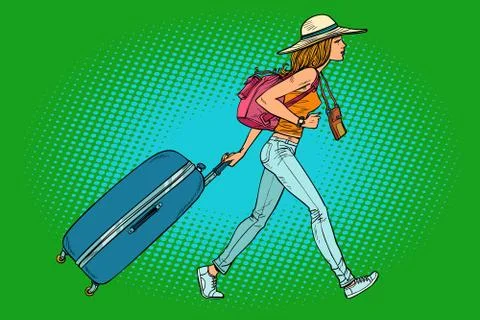Woman traveler with suitcase Stock Illustration