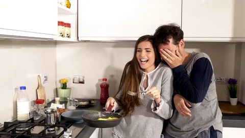 Woman trying to be chef making fall omelette Stock Footage 75285777