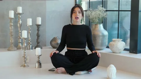 Woman tutorial yoga Stock Footage 214667072