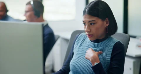 Woman, typing and mistake with computer at office, breathing and relief with Stock Footage 335779631