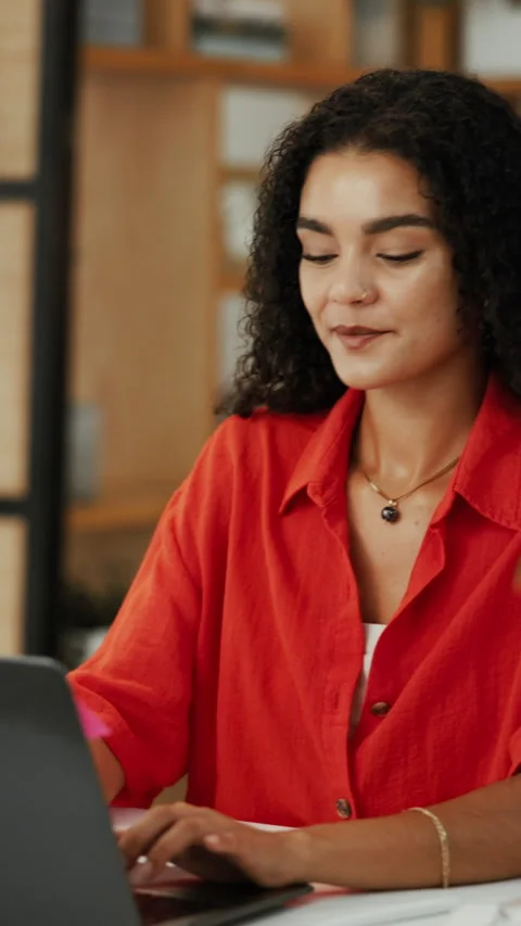 Woman, typing and remote work in home with laptop, research and proposal for Stock Footage 335197964