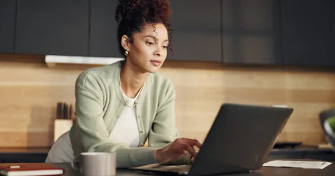 Woman, typing and remote work in home with laptop, website and proposal for Stock Footage 336845949