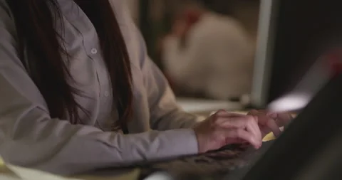 Woman Typing On Computer Keyboard, Medium on Upper Body, Slow Motion Stock Footage 273173774