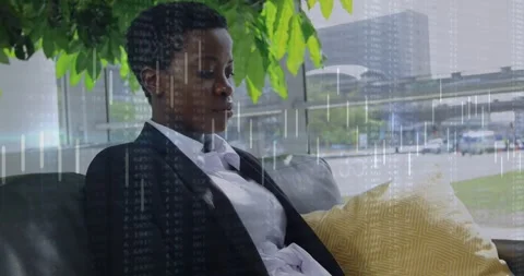Woman typing on laptop, activating data overlay across glass and screen and Stock Footage 328330867