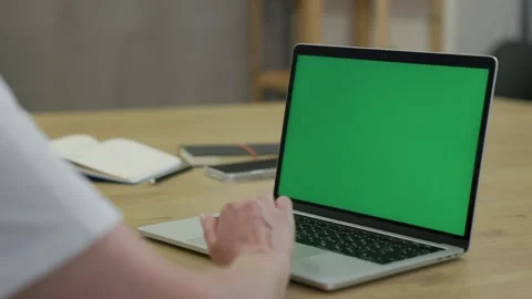 Woman Typing On Laptop Computer with Green Screen Chroma Key At Home Office Stock Footage 341865535