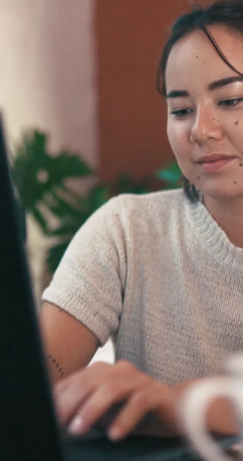 Woman, typing or remote work in home with laptop, research or planning article Stock Footage 329758231