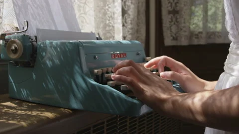 Woman Typing On Typewriter Stock Footage 208752280
