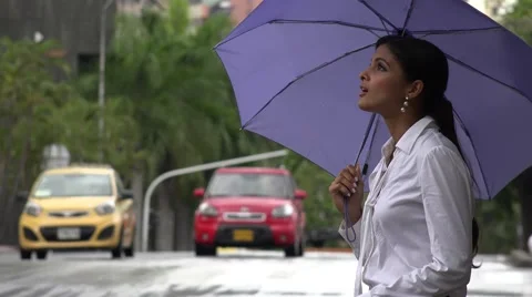 Woman with Umbrella in Rainy Weather Video stock 59144811