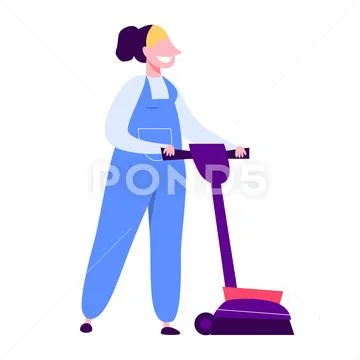 Woman in the uniform cleaning floor using vacuum cleaner Stock Illustration