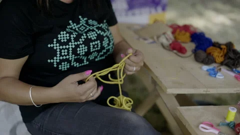 Woman Untangle The String From Knot. - close up Stock Footage 220822462
