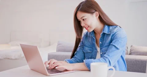 Woman use computer work Stock Footage 91616981