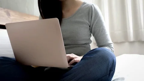 Woman use notebook Stock Footage 83598247