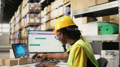 Woman uses AI-generated software for order processing automation Stock Footage 315709575