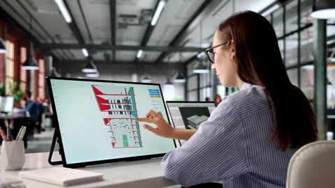Woman Uses Computer Software To Create 3D Property Maps Stock Footage 332909909