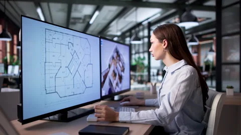 Woman Uses Computer Software Stock Footage 335880426