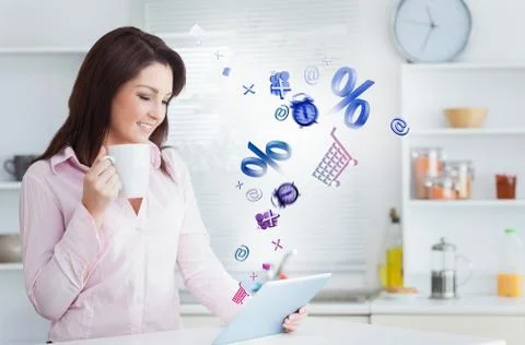 Woman using applications from tablet Illustrazione stock