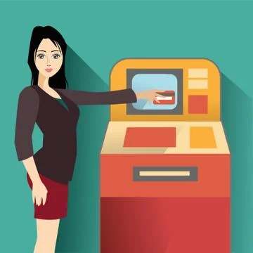 Woman Using Atm Machine Stock Illustration