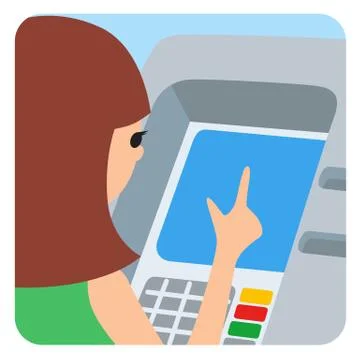Woman using ATM machine. Vector illustration square icone isolated white イラスト素材