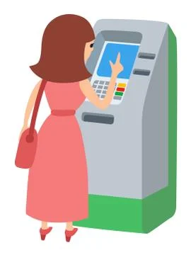 Woman using ATM machine. Vector illustration icone isolated white background イラスト素材