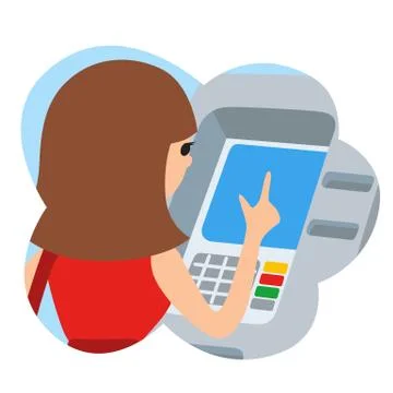 Woman using ATM machine. Vector illustration icone in cloud isolated white イラスト素材