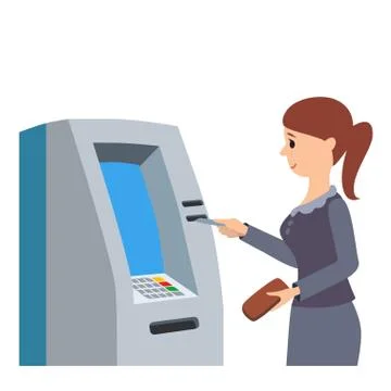 Woman using ATM machine. Vector illustration isolated white background イラスト素材