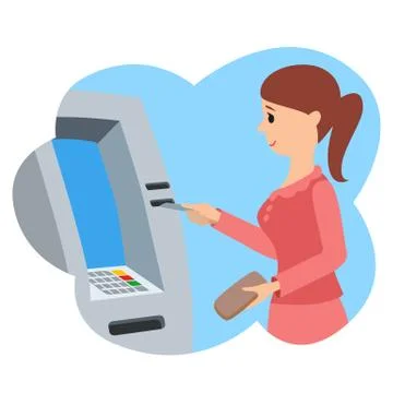 Woman using ATM machine. Vector illustration isolated white background イラスト素材