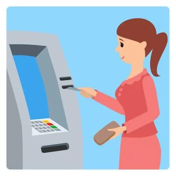 Woman using ATM machine. Vector illustration isolated white background イラスト素材