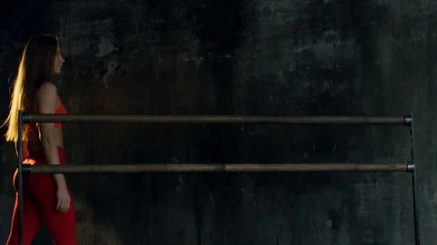 Woman using bars for stretching. Video stock 90279624