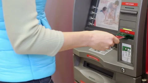 Woman Using Cash Machine Stock Footage 58255530