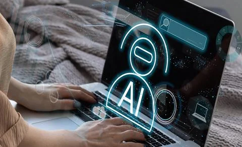 Woman using chatbot in computer and tablet smart intelligence Ai. Chat GPT Chat 스톡 사진