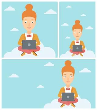 Woman using cloud computing technology 스톡 일러스트
