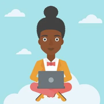 Woman using cloud computing technology 스톡 일러스트