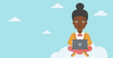 Woman using cloud computing technology 스톡 일러스트