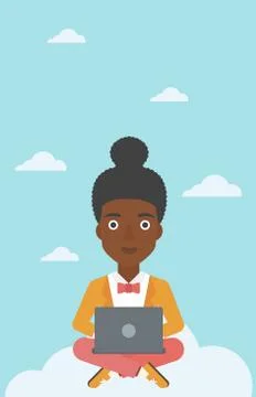 Woman using cloud computing technology 스톡 일러스트