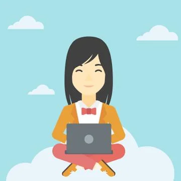 Woman using cloud computing technology Illustrazione stock