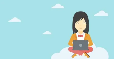 Woman using cloud computing technology Illustrazione stock