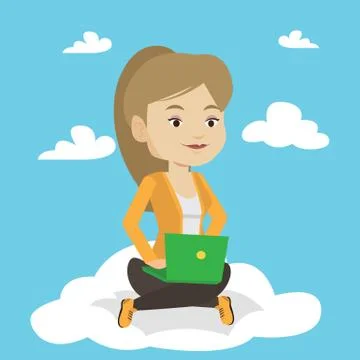 Woman using cloud computing technology 스톡 일러스트