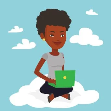 Woman using cloud computing technology 스톡 일러스트