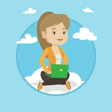 Woman using cloud computing technology Illustrazione stock
