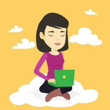 Woman using cloud computing technology 스톡 일러스트