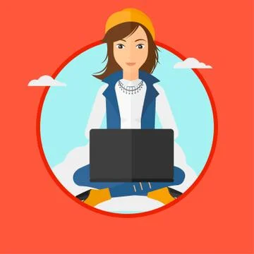 Woman using cloud computing technology. Stock Illustration