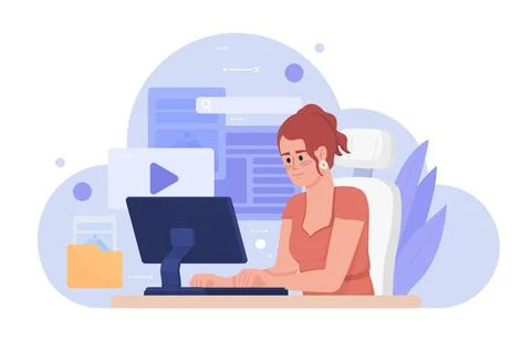 Woman using cloud storage 2D vector isolated illustration イラスト素材