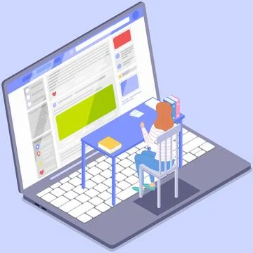 Woman using computer to chat in network webpage. Social media account, user Stock Illustration